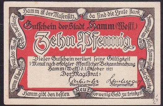 ALMANYA 10 PFENNİG NOTGELD 1921 ÇİLALTI