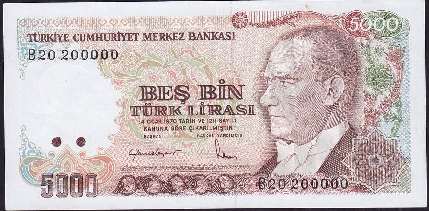 7.Emisyon 2.Tertip 5000 Lira B20 200000 Çilaltı Güzel Numara