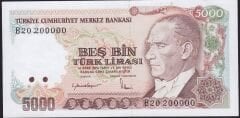 7.Emisyon 2.Tertip 5000 Lira B20 200000 Çilaltı Güzel Numara