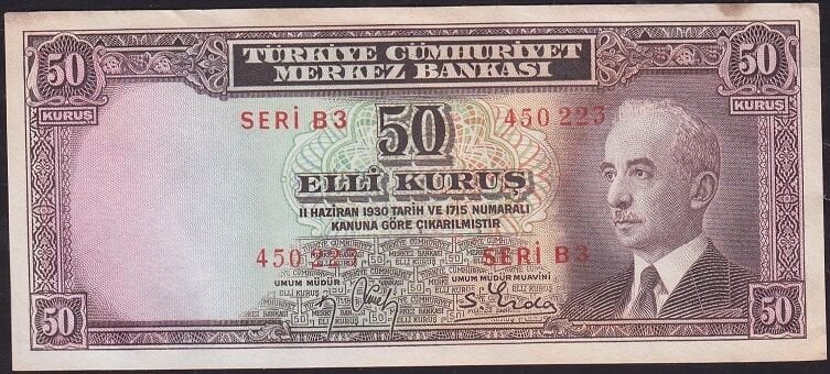 2.Emisyon 50 Kuruş Seri B3 450223 Çilaltı Çil