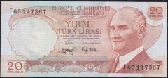 6.Emisyon 3.Tertip 20 Lira F65 147367 Çilaltı