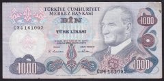 6.EMİSYON 1.TERTİP 1000 LİRA C34 161092 TEMİZ