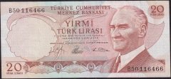 6.Emisyon 1.Tertip 20 Lira B50 116466 Çok Temiz+