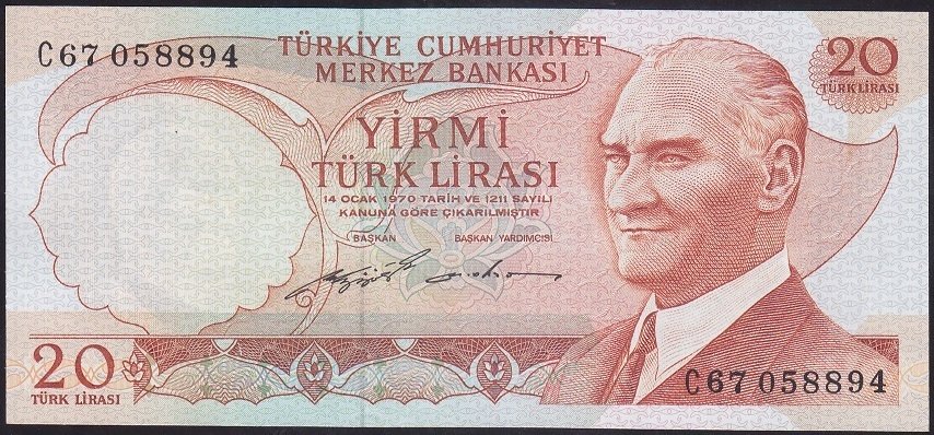 6.EMİSYON 2.TERTİP 20 LİRA C67 058894 ÇİLALTI ÇİL