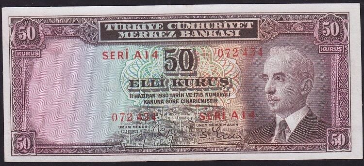 2.Emisyon 50 Kuruş Seri A14 072434 Çilaltı Çil