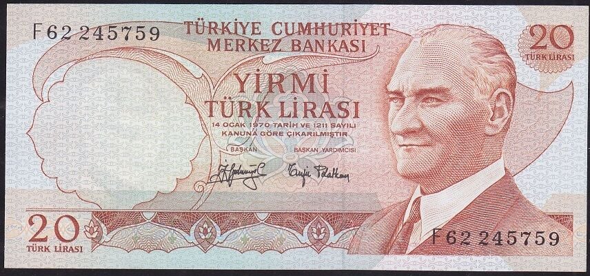 6.Emisyon 3.Tertip 20 Lira F62 245759 Çilaltı Çil