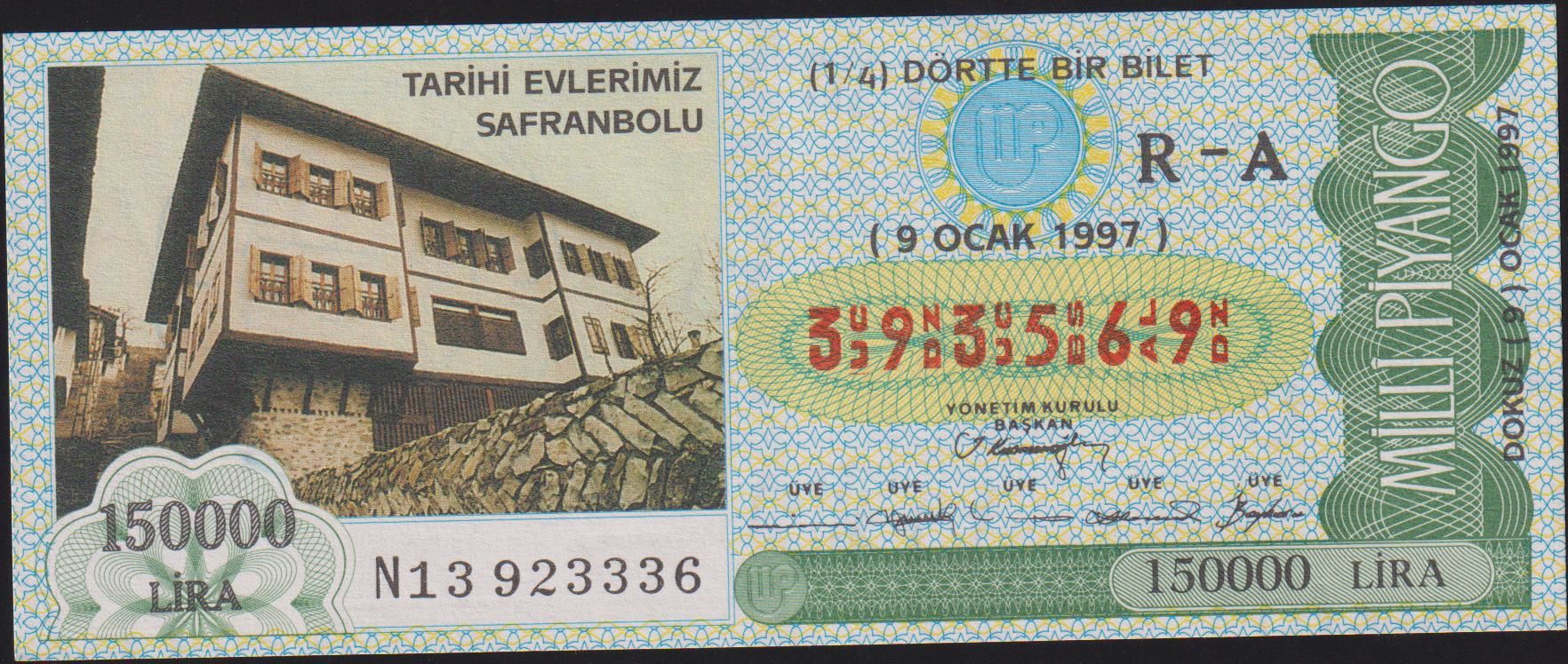 1997 9 Ocak Çeyrek Bilet - R-A Serisi - Safranbolu