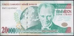 7.Emisyon 20 000 000 Lira H87 510963 Çok Temiz+