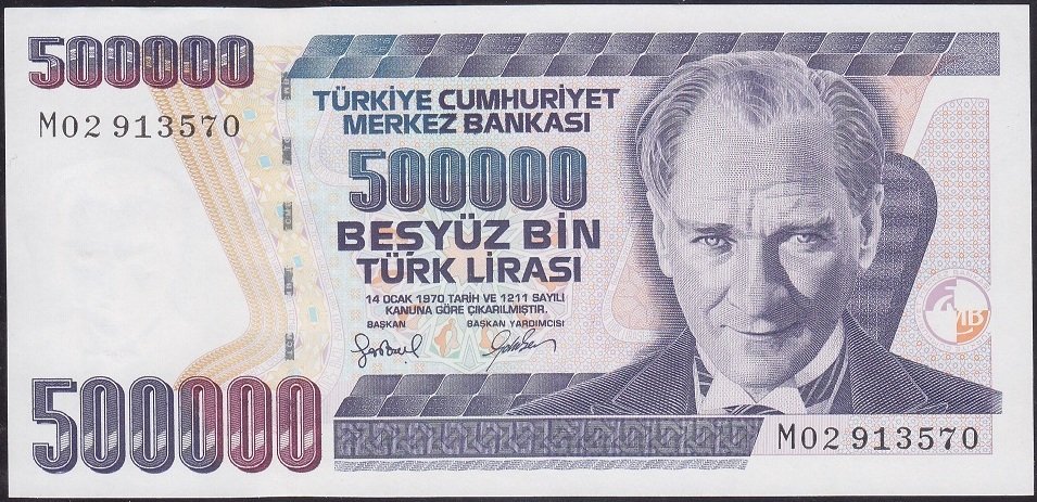 7.EMİSYON 4.TERTİP 500000 LİRA M02 913570 ÇİLALTI ÇİL (BANDROL BASKI İZİ VAR)