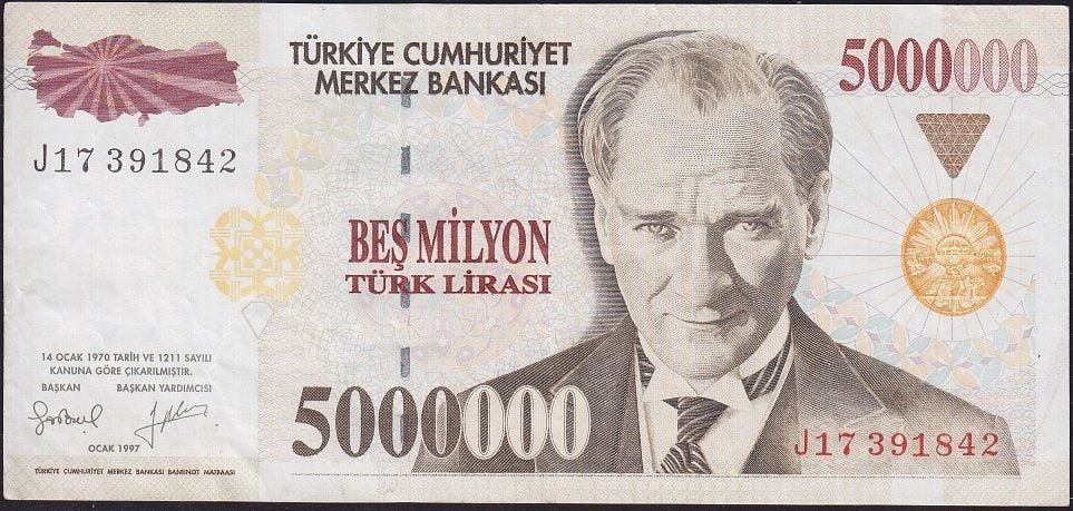 7.Emisyon 5 000 000 Lira J17 391842 Çok Çok Temiz