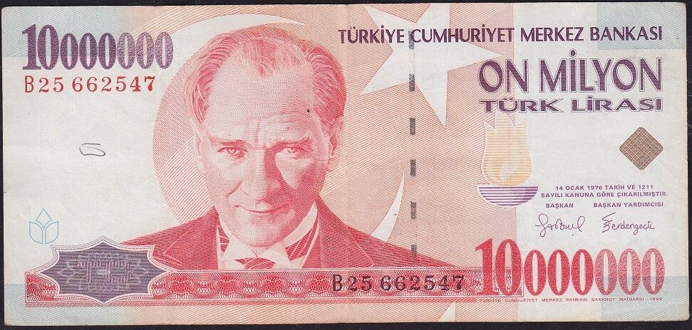 7.Emisyon 10 000 000 Lira B25 662547 Çok Temiz