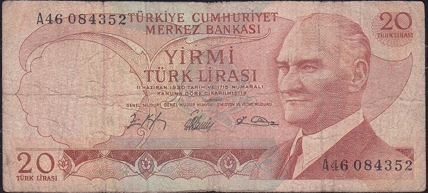 6.Emisyon 1.Tertip 20 Lira A46 084352 İyi