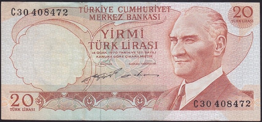 6.EMİSYON 2.TERTİP 20 LİRA C30 408472 ÇOK TEMİZ +