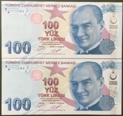 9.EMİSYON 100 LİRA 3.TERTİP D001 845509 - 510  SERİ TAKİPLİ 2 ADET ÇİL