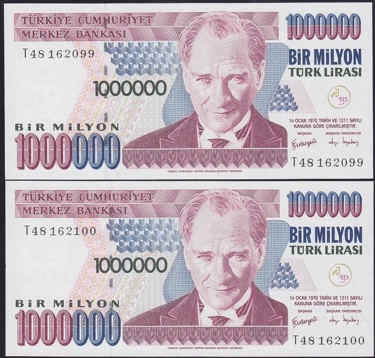 7.EMİSYON 3.TERTİP 1 000 000 LİRA T48 162099 - T48 162100 SERİ TAKİPLİ ÇİL