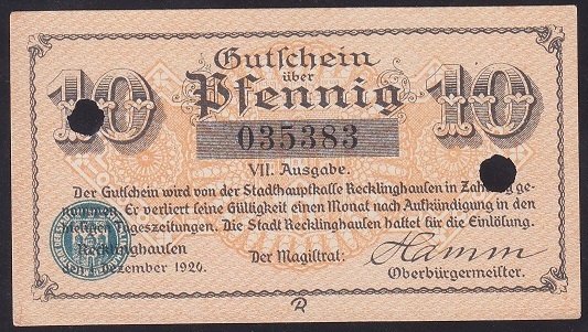 ALMANYA 10 PFENNİNG NOTGELD 1920 ÇİL 2 ADET DELİK VAR