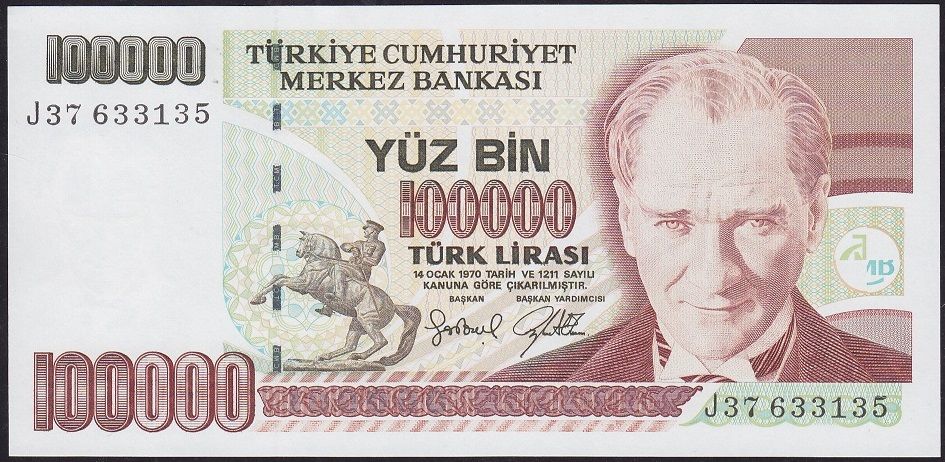 7.Emisyon 3.Tertip 100000 Lira J37 633135 Çil