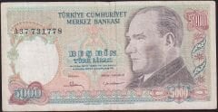 7.Emisyon 1.Tertip 5000 Lira A37 731778 Çok Temiz