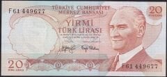 6.Emisyon 3.Tertip 20 Lira F61 449677 Çil