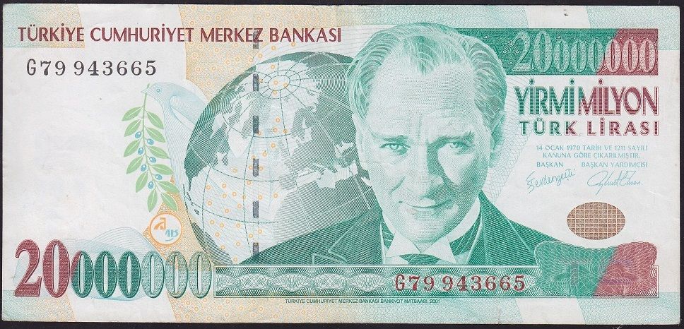 7.Emisyon 20 000 000 Lira G79 943665 Çok Temiz+