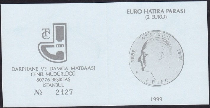 Hatıra Para Sertifikası - Euro Hatıra Parası ( 2 Euro ) - 1999 Yılı