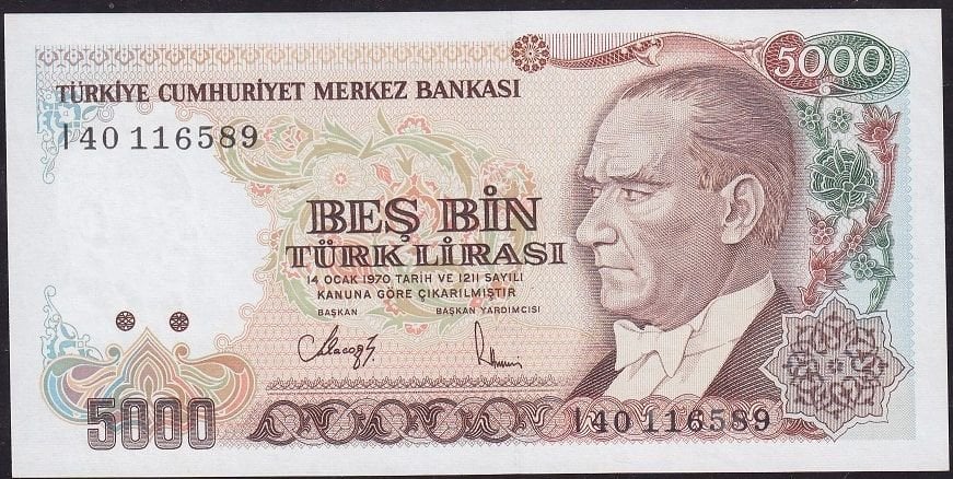7.Emisyon 4.Tertip 5000 Lira I40 116589 Çilaltı Çil