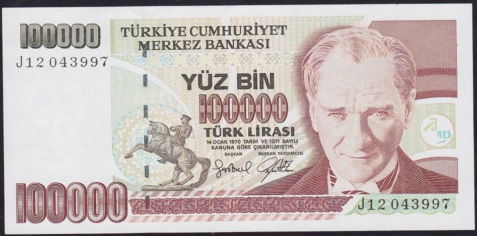 7.Emisyon 3.Tertip 100000 Lira J12 043997 Çilaltı