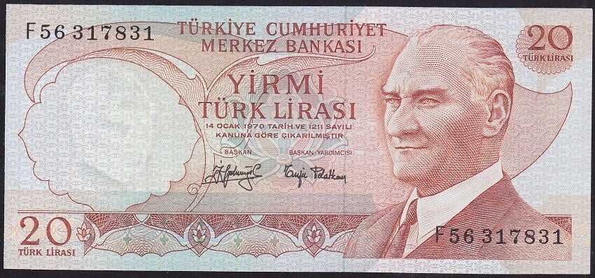 6.Emisyon 3.Tertip 20 Lira F56 317831 Çilaltı