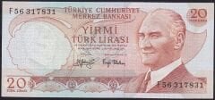 6.Emisyon 3.Tertip 20 Lira F56 317831 Çilaltı