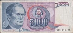 Yugoslavya 5000 Dinar 1985 Çok Temiz