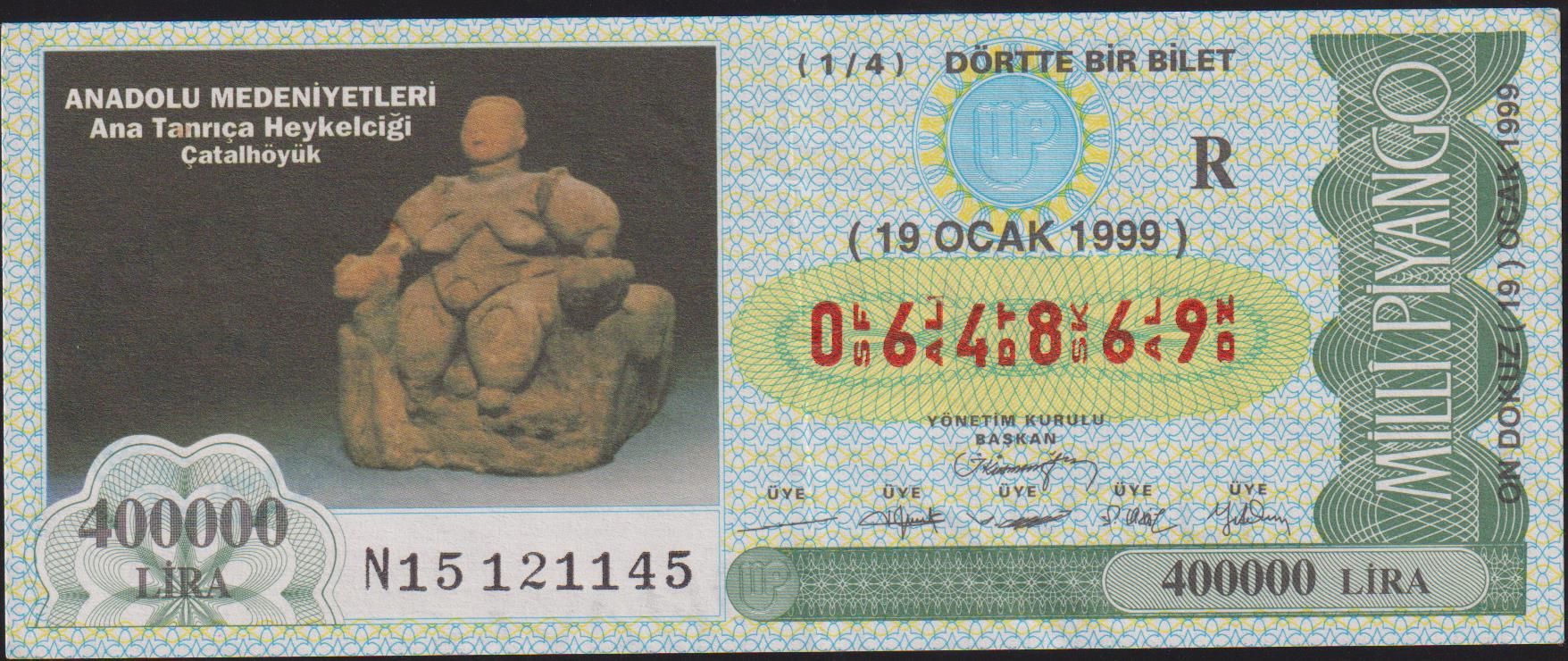 1999 19 Ocak Çeyrek Bilet - R Serisi - Çatalhüyük