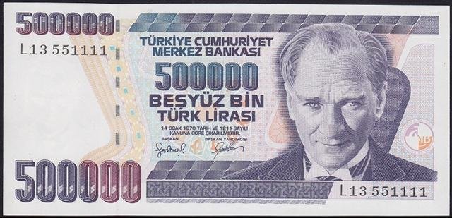 7.EMİSYON 4.TERTİP 500000 LİRA L13 551111 ÇİLALTI ÇİL (BANDROL BASKISI İZ YAPMIŞ)
