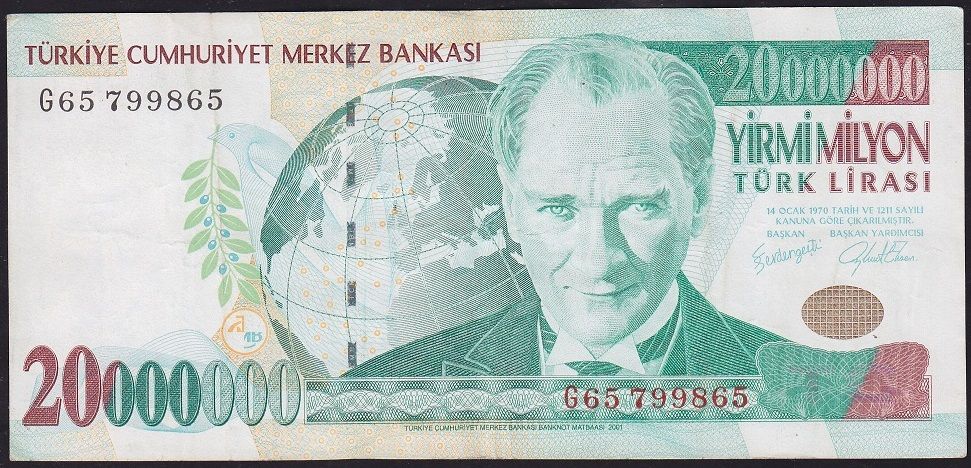 7.Emisyon 20 000 000 Lira G65 799865 Çok Temiz+