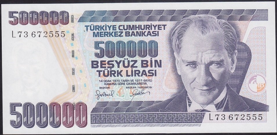 7.EMİSYON 4.TERTİP 500000 LİRA L73 672555 ÇİL