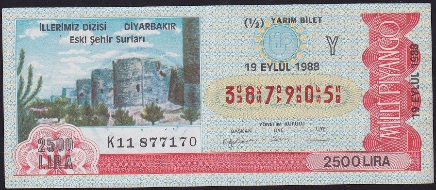 1988 19 Eylül Yarım Bilet - Y Serisi