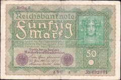 Almanya 50 Mark 1919 Çok Temiz ( R62a ) Reich 1 Matbaa Reichsdruckerei Berlin