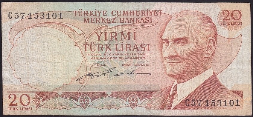6.EMİSYON 2.TERTİP 20 LİRA C57 153101 ÇOK TEMİZ