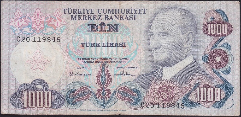 6.EMİSYON 1.TERTİP 1000 LİRA C20 119848 ÇOK TEMİZ