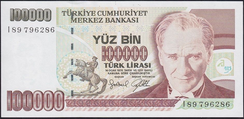 7.Emisyon 3.Tertip 100000 Lira I89 796286 Çil