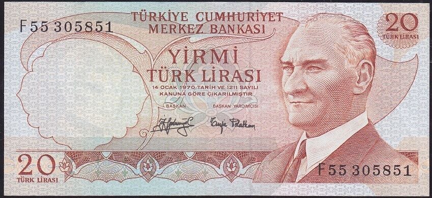 6.Emisyon 3.Tertip 20 Lira F55 305851 Çok Çok Temiz+