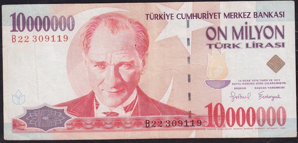 7.Emisyon 10 000 000 Lira B22 309119 Çok Temiz