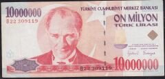 7.Emisyon 10 000 000 Lira B22 309119 Çok Temiz