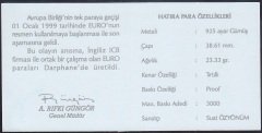 Hatıra Para Sertifikası - Euro Hatıra Parası ( 10 Euro ) - 1999 Yılı