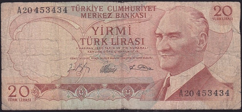 6.Emisyon 1.Tertip 20 Lira A20 453434 İyi