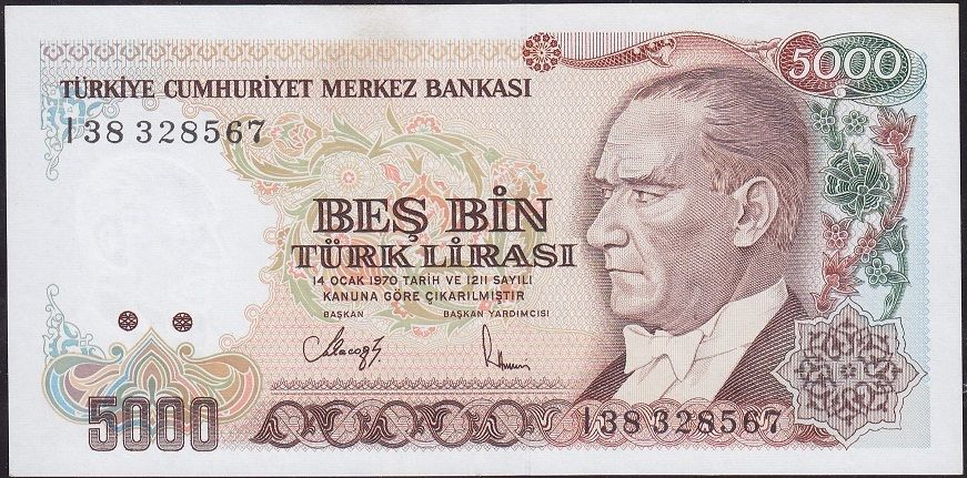 7.Emisyon 4.Tertip 5000 Lira I38 328567 Çilaltı