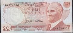 6.Emisyon 3.Tertip 20 Lira F48 574556 Ççt Çilaltı