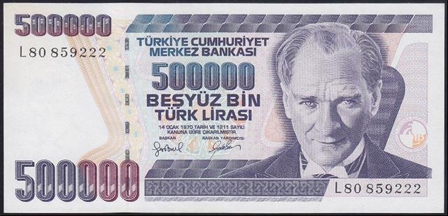 7.EMİSYON 4.TERTİP 500000 LİRA L80 859222 ÇİLALTI eski kağıt para alanyerler