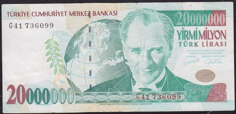 7.Emisyon 20 000 000 Lira G41 736099 Çok Temiz+