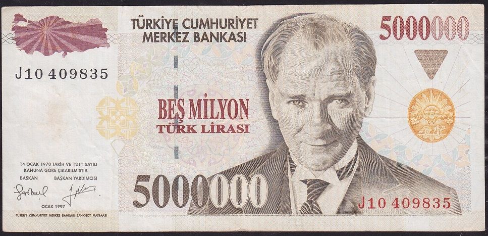 7.Emisyon 5 000 000 Lira J10 409835 Çok Temiz