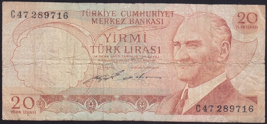 6.EMİSYON 2.TERTİP 20 LİRA C47 289716 TEMİZ